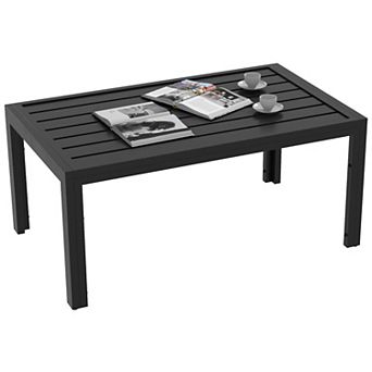 Outsunny Outdoor Table, Rectangle Side Table with Steel Frame