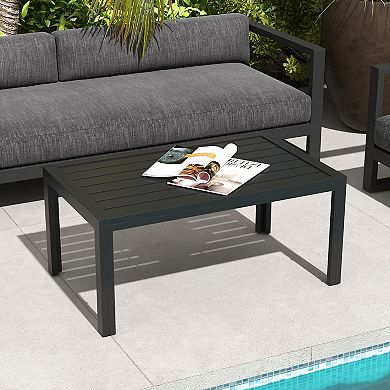 Outsunny Outdoor Table, Rectangle Side Table with Steel Frame