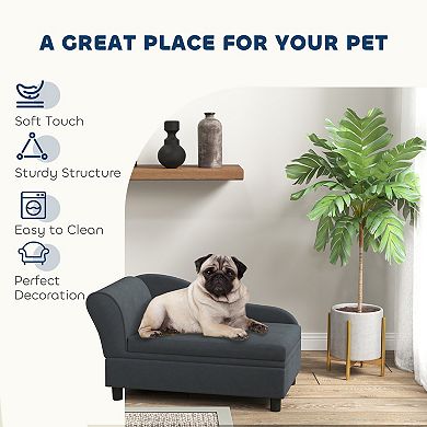 PawHut Luxury Small Dog Bed Couch W/ Storage, Little Dog Sofa