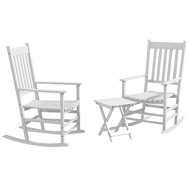 Outsunny Rocking Chair Set W/ Foldable Table, Outdoor Rocker Set