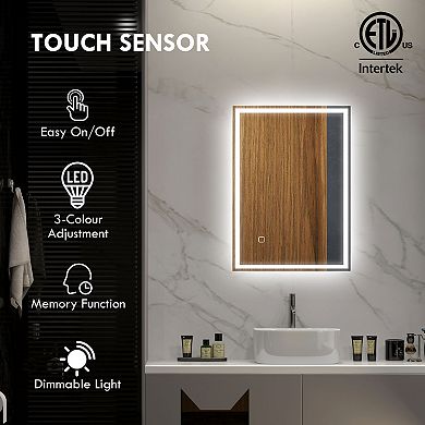 Homcom Dimmable Bathroom Mirror With Led Lights, 3 Colors & Memory Function