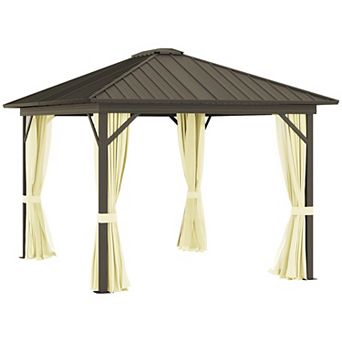 Outsunny 10' X 12' Hardtop Gazebo With Curtains And Netting