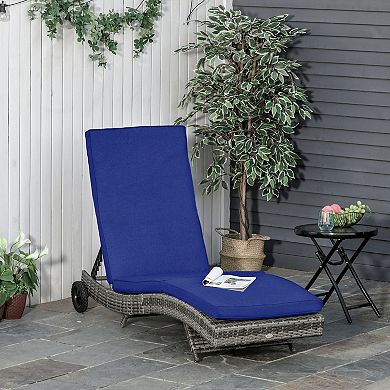 Outdoor Reclining Lounge Chair, Pe Wicker, Rolling Wheels, Patio, Dark Blue