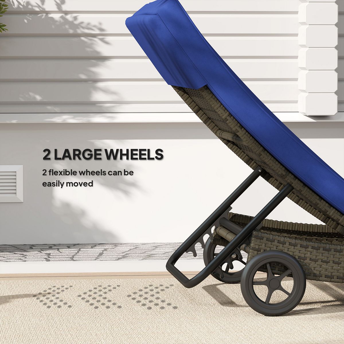 Outdoor chaise lounge chair with large wheels for easy movement