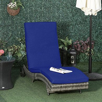 Outdoor Reclining Lounge Chair, Pe Wicker, Rolling Wheels, Patio, Dark Blue