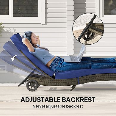 Outsunny Chaise Lounge Pool Chair, Outdoor PE Rattan Sun Lounger