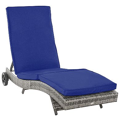 Outdoor Reclining Lounge Chair, Pe Wicker, Rolling Wheels, Patio, Dark Blue