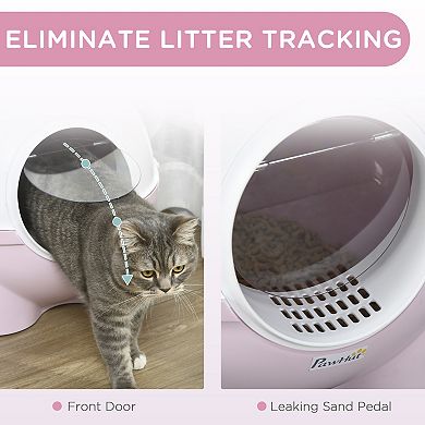 Pawhut Hooded Cat Litter Box W/ Scoop, Leaking Sand Pedal