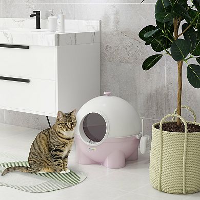 Pawhut Hooded Cat Litter Box W/ Scoop, Leaking Sand Pedal