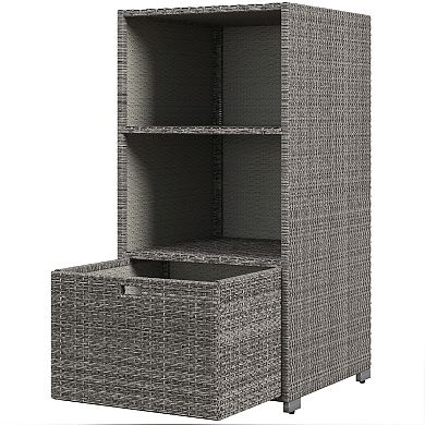 Outsunny Pe Rattan Pool Towel Rack With 2 Storage Shelves Basket Mixed