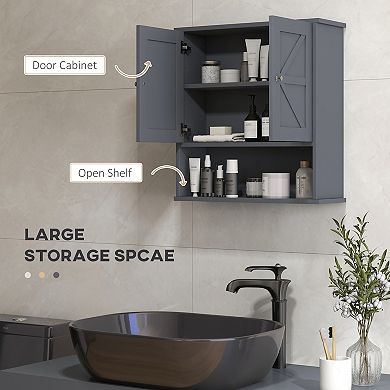 Kleankin Farmhouse Bathroom Wall Cabinet, Medicine Cabinet With Open Shelf