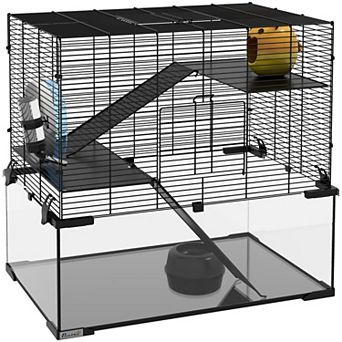 PawHut 23.5inch Hamster Cage, Gerbil Cage with Glass Basin for Small Hamsters