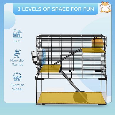 PawHut 23.5inch Hamster Cage, Gerbil Cage with Glass Basin for Small Hamsters