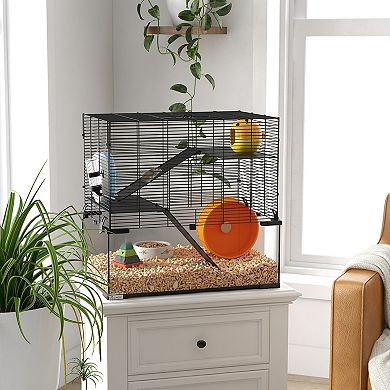 PawHut 23.5inch Hamster Cage, Gerbil Cage with Glass Basin for Small Hamsters