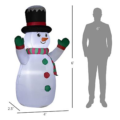 Outsunny 6ft Christmas Inflatable Snowman with LED Lights for Indoor Outdoor