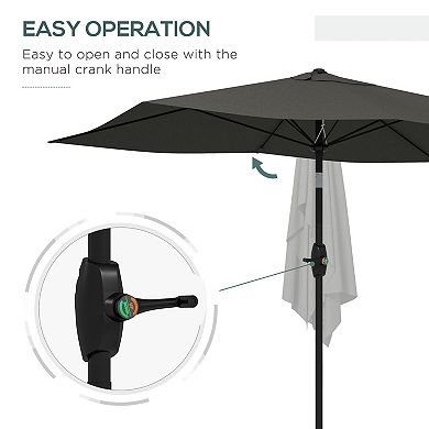 Outsunny 6.5' x 10' Patio Umbrella w/ Crank and Push Button Tilt, Gray