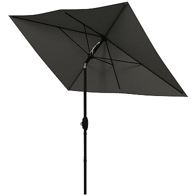 6.5' X 10' Rectangular Market Umbrella For Patio Outdoor Table W/ Crank, Gray