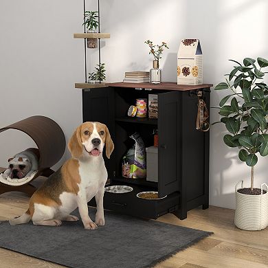Pawhut Dog Feeding Station W/ Raised Dog Bowls, Adjustable Panel