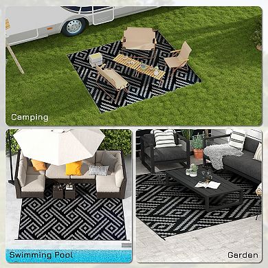 Outsunny Outdoor Rug & Bag, 8ft x 10' Plastic Rug Geometric