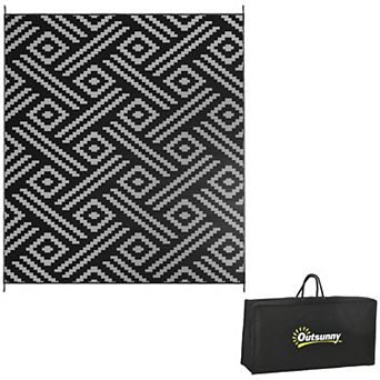 Outsunny Outdoor Rug & Bag, 8ft x 10' Plastic Rug Geometric