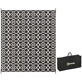 Outsunny Outdoor Rug & Bag, 8ft x 10' Plastic Rug Clover