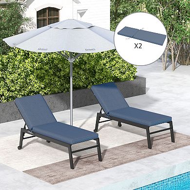 Outdoor 2 Chaise Lounge Chair Cushions With Backrests & Straps