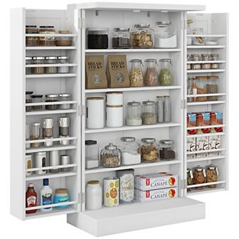 Homcom 41" Kitchen Pantry With 12 Spice Racks And Adjustable Shelves