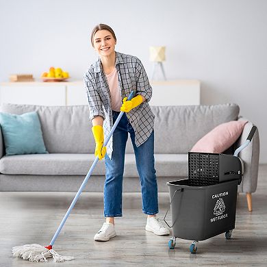 Homcom Mop Bucket With Wringer On Wheels For Floor Cleaning 21 Quart