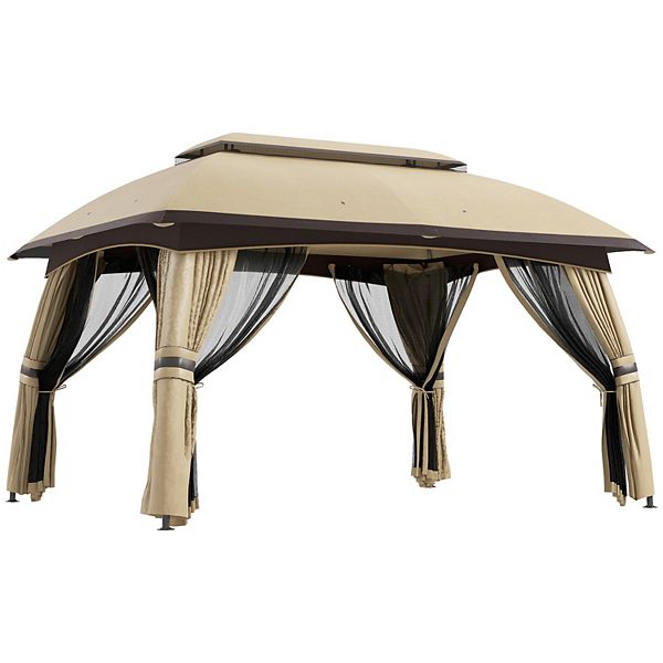 Outsunny 10' X 13' Patio Gazebo With Netting - Beige
