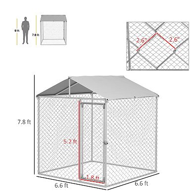 PawHut 6.6ft x 6.6ft x 7.8ft Dog Kennel Outdoor with Waterproof Roof