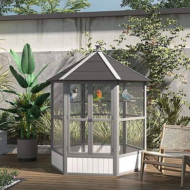 Pawhut 69" Large Wooden Hexagonal With Covered Roof