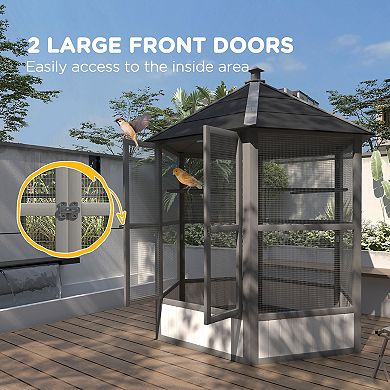 PawHut 69inch Large Wooden Hexagonal with Covered Roof