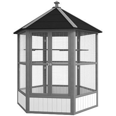 Pawhut 69" Large Wooden Hexagonal With Covered Roof