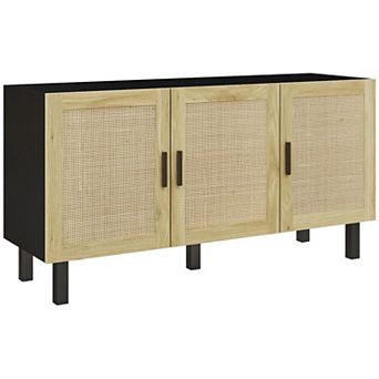 Homcom Sideboard Buffet Cabinet, 3 Rattan Doors & Adjustable Shelves