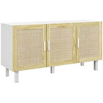 Homcom Sideboard Buffet Cabinet, 3 Rattan Doors & Adjustable Shelves