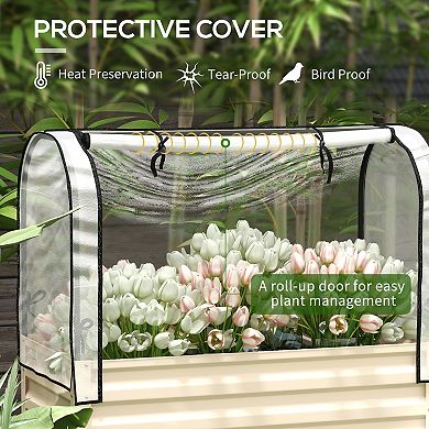 Outsunny Metal Raised Garden Bed with Legs, Cover, and Storage Shelf, Cream