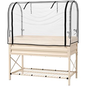Outsunny Metal Raised Garden Bed with Legs, Cover, and Storage Shelf