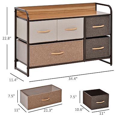 Homcom 5-bin Dresser, 2-tier Fabric Chest Of Bins With Steel Frame