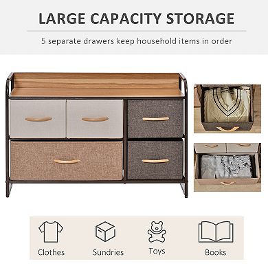 Homcom 5-bin Dresser, 2-tier Fabric Chest Of Bins With Steel Frame
