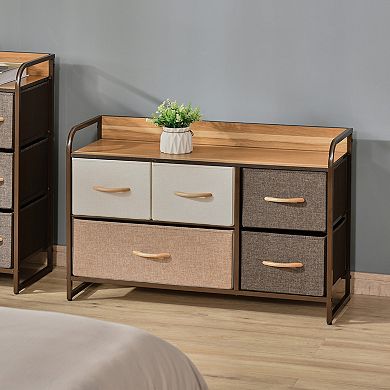 Homcom 5-bin Dresser, 2-tier Fabric Chest Of Bins With Steel Frame