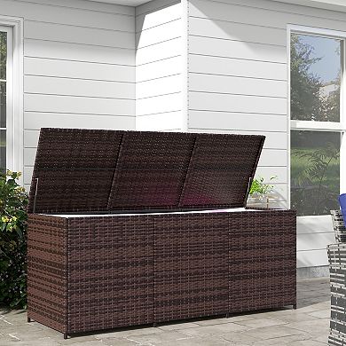 Outsunny Storage Box W/ Pneumatic Bar Lift, Inner Liner, Mixed Brown