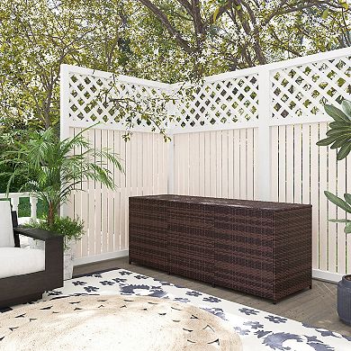 Outsunny Storage Box W/ Pneumatic Bar Lift, Inner Liner, Mixed Brown