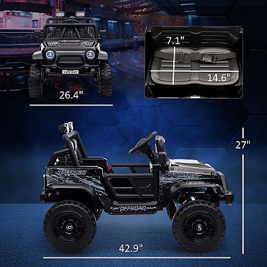 Qaba 12v Ride On Car, Ride On Utv Truck W/ 4 Suspension Wheels