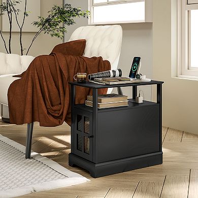 Homcom Side Table With Charging Station, Usb Ports