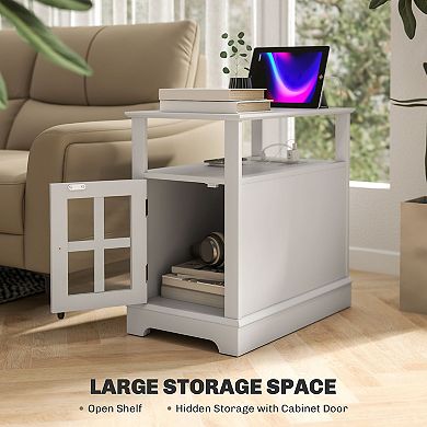 Homcom Side Table With Charging Station And Usb Ports
