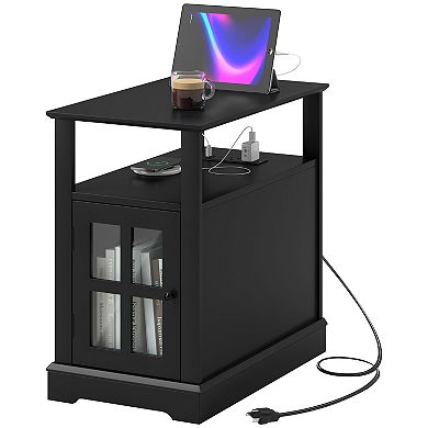 Homcom Side Table With Charging Station, Usb Ports