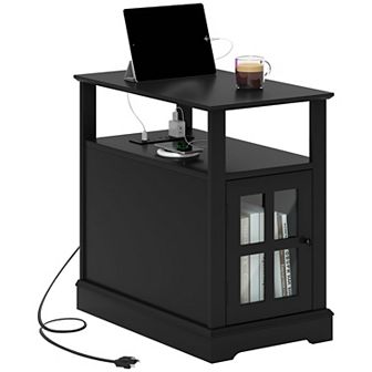 Homcom Side Table With Charging Station, Usb Ports