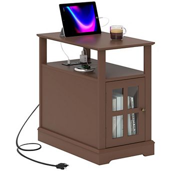 HOMCOM Side Table with Charging Station and USB Ports,