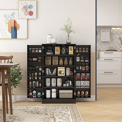 Homcom Kitchen Pantry Storage Cabinet W/ 5-tier Shelving, 12 Spice Racks