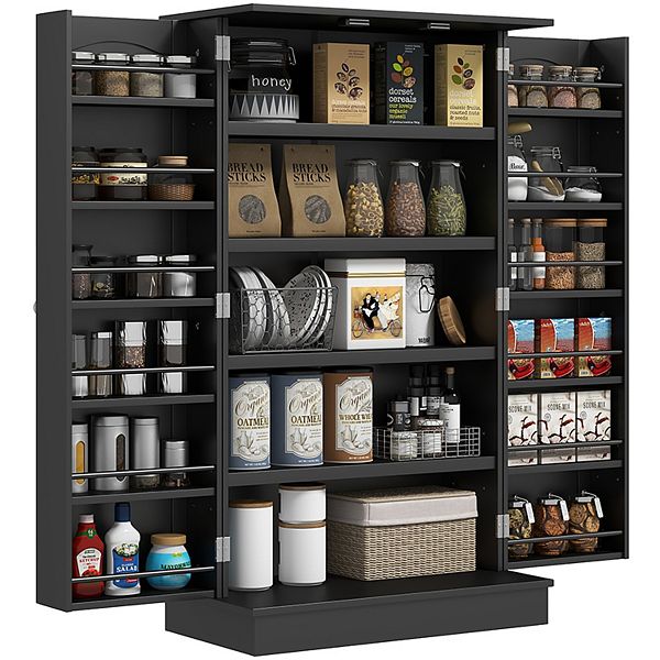 Homcom Kitchen Pantry Storage Cabinet W/ 5-tier Shelving, 12 Spice Racks - Black